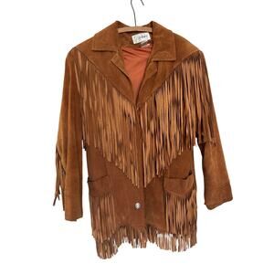Vintage Cedars Suede Leather Fringe western cowboy brown coat Jacket M